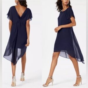 NWT Adrianna Papell Chiffon Overlay Draped Dress Navy Blue XL Extra Large
